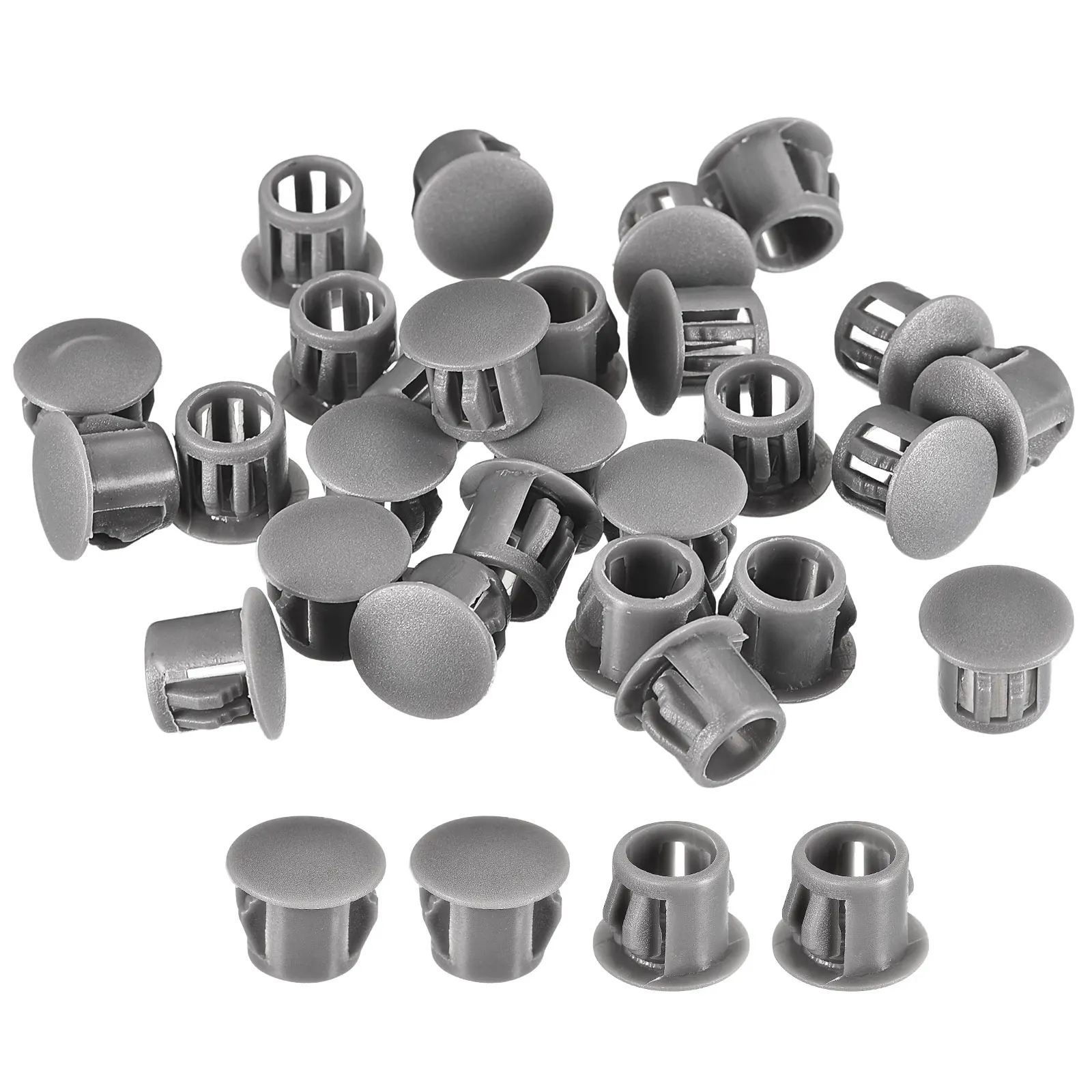 

Plastic Hole Plugs, Flush Type Panel Round Snap in Fastener Knockout Locking Plugs for Furniture Insert End Caps Panels, Gray