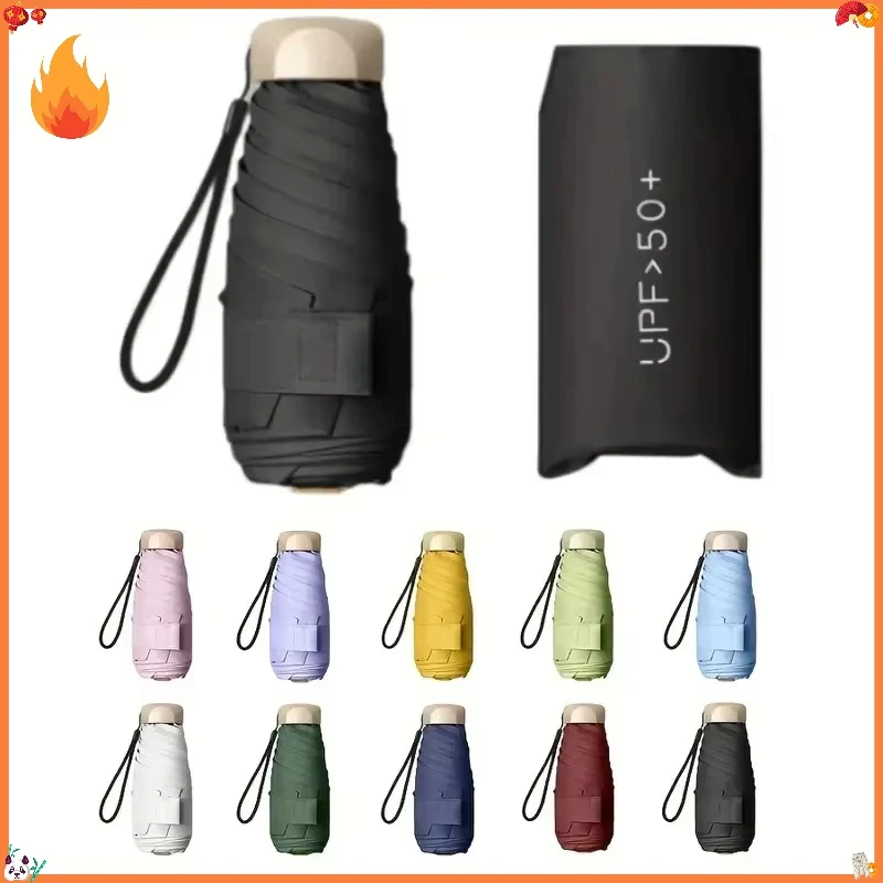 Mini Guarda-chuva de Bolso, Guarda-chuva de Sol e Chuva, Proteção UV Ultravioleta, Guarda-chuva Dobrável de Vinil, Guarda-sol de Bolso Dobrável Cápsula