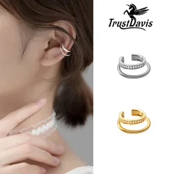 Trustdavis 1 Pcs Real 925 Sterling Silver Fashion Double-deck CZ Clip on Earrings Ear Cuff For Women Wedding Fine Jewelry EJ003
