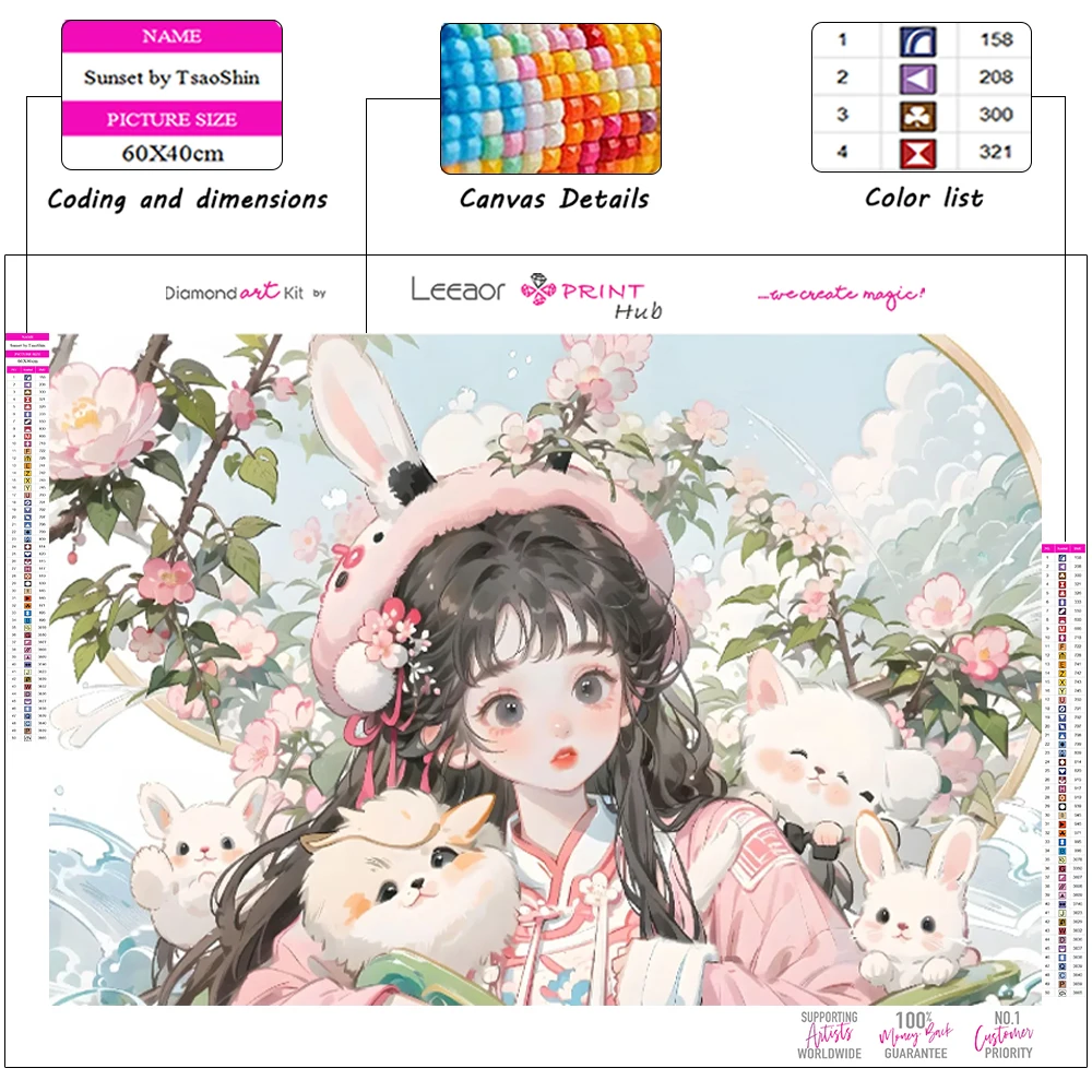 Cartoon Anime Diamond Painting Kits Cute Rabbit Girl Full Diamond Mosaic Embroidery Cross Stitch Home Decor pintura de diamante