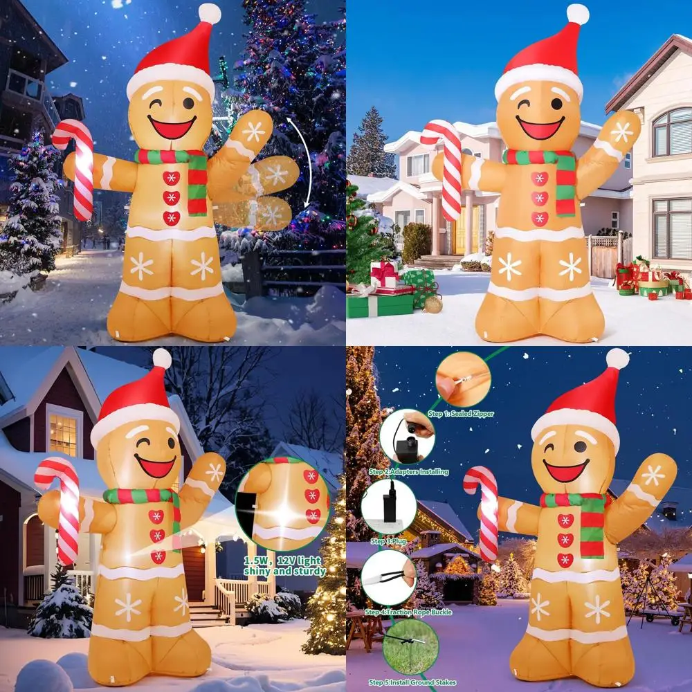 

Гигантский рождественский надувной пряничный человечек длиной 7,8 фута со светодиодной подсветкой для праздничного украшения газона