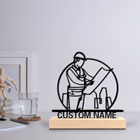 1pc Fashion Personalized Custom Architect Metal Statues Metal Art With Wooden Base  With A Male Desktop Decoration Office Space