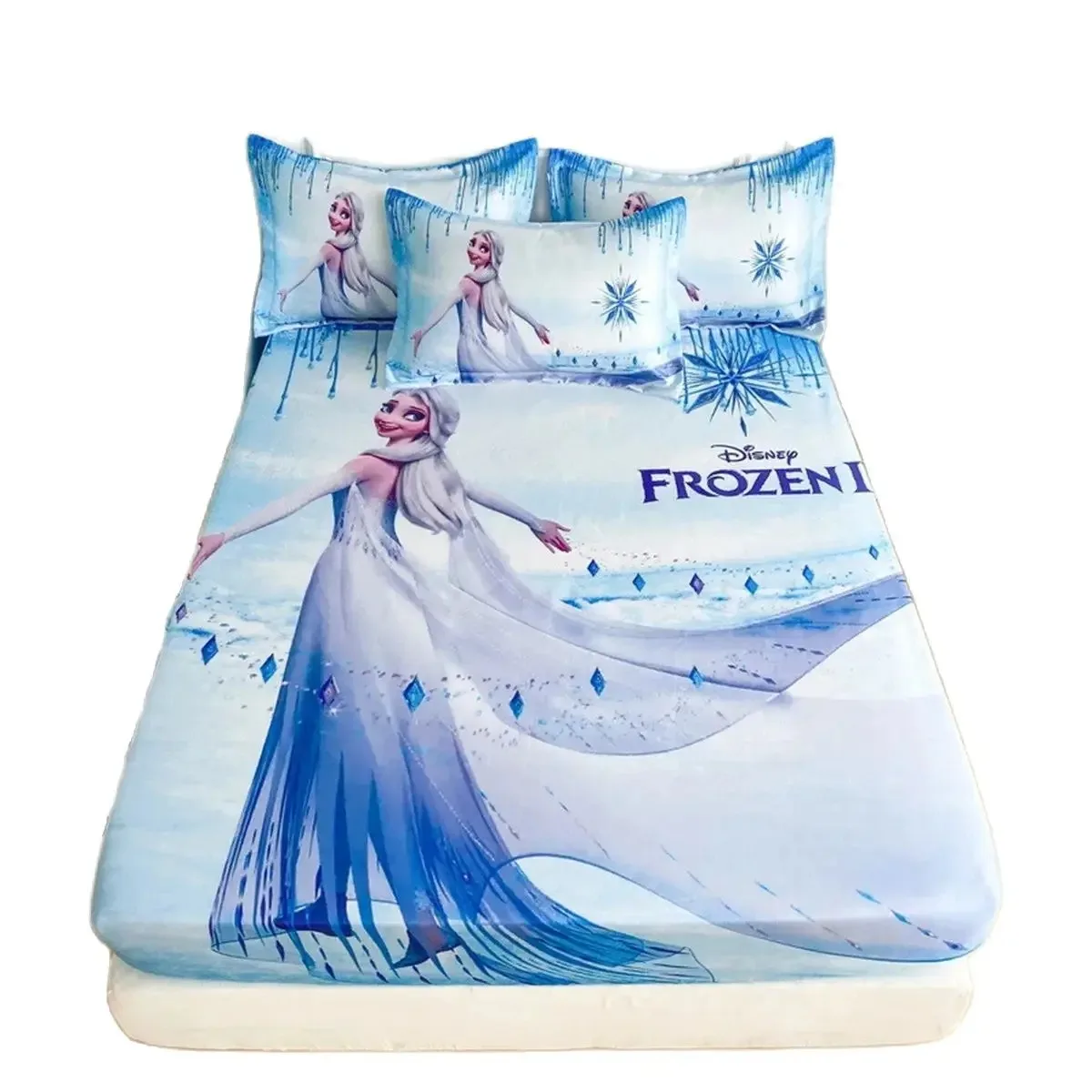 Frozen Elsa Anna Bed Linen,Disney Cartoon Princess Fitted Bed Sheet,with Elastic Band Bedroom Decor for Girls