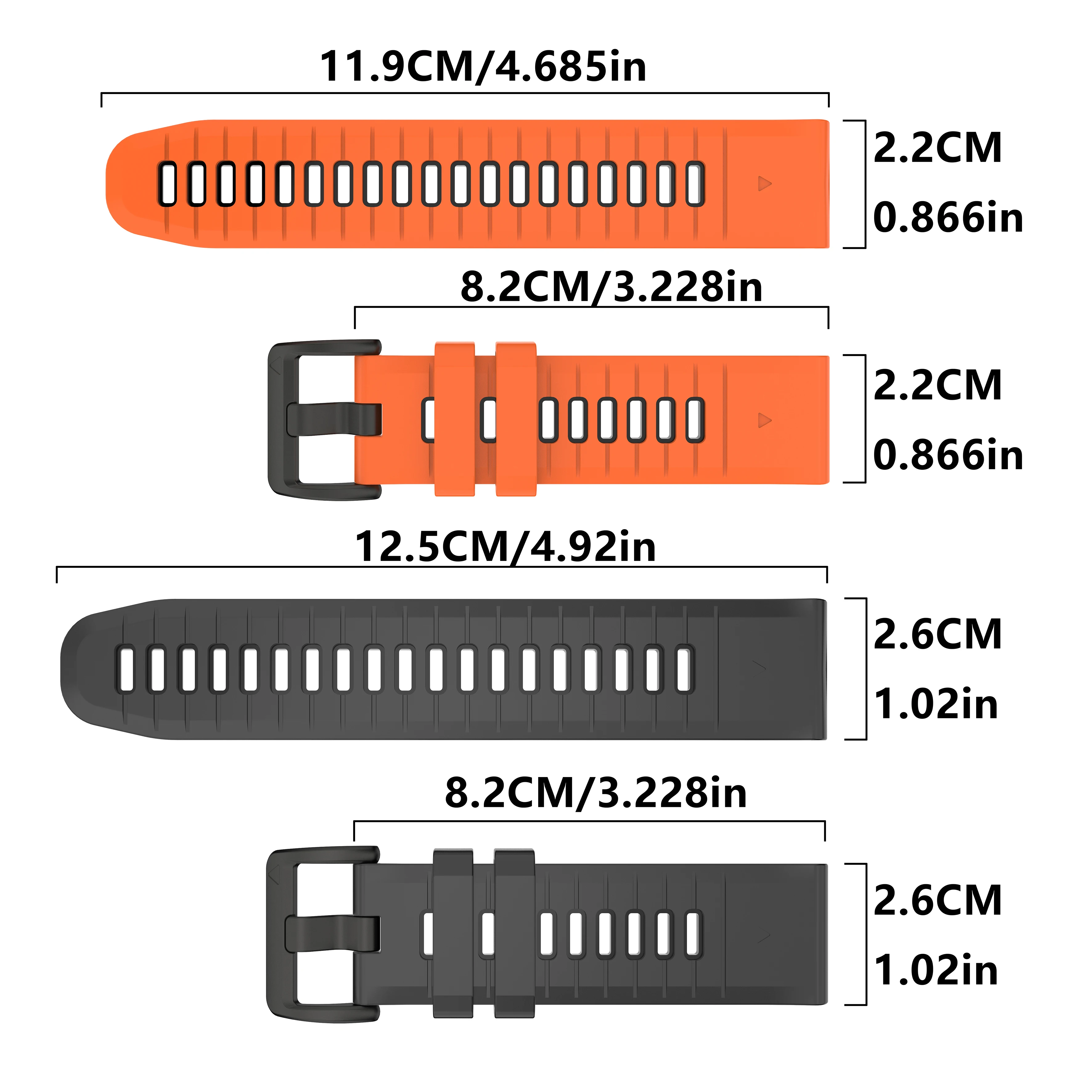 QuickFit 22mm 26mm sports silicone watch strap, compatible with Garmin Fenix 7, 7X, 6, 6X, 5, 5X, Fenix 8 outdoor watches