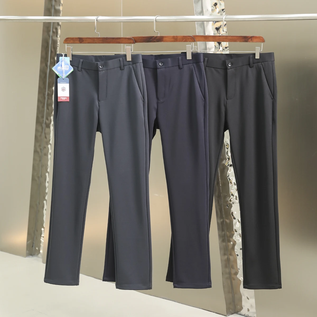 

Мужские осенние повседневные брюки премиум-класса, универсальные, с четырехсторонним стрейчем, прямого кроя, из полиэфирного волокна, удобные для поездок на работу