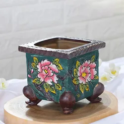 Koreański styl Ręcznie malowany kwiatowy wzór Ceramiczna doniczka na sukulenty Bonsai Wazon Sadzarka Doniczka Ozdoby Ogród Home Decor