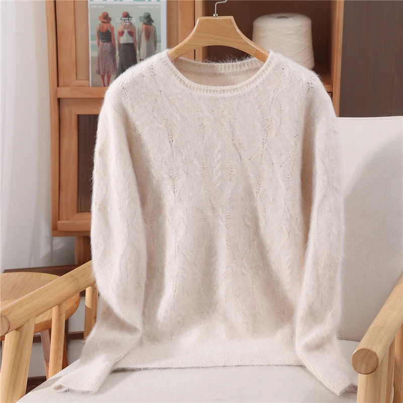 

ADDONEE Women Mink Cashmere Sweater Autumn Winter Thick O-neck Pullover Simple Comfort Soft Warm 100% Mink Cashmere Knitwear Top
