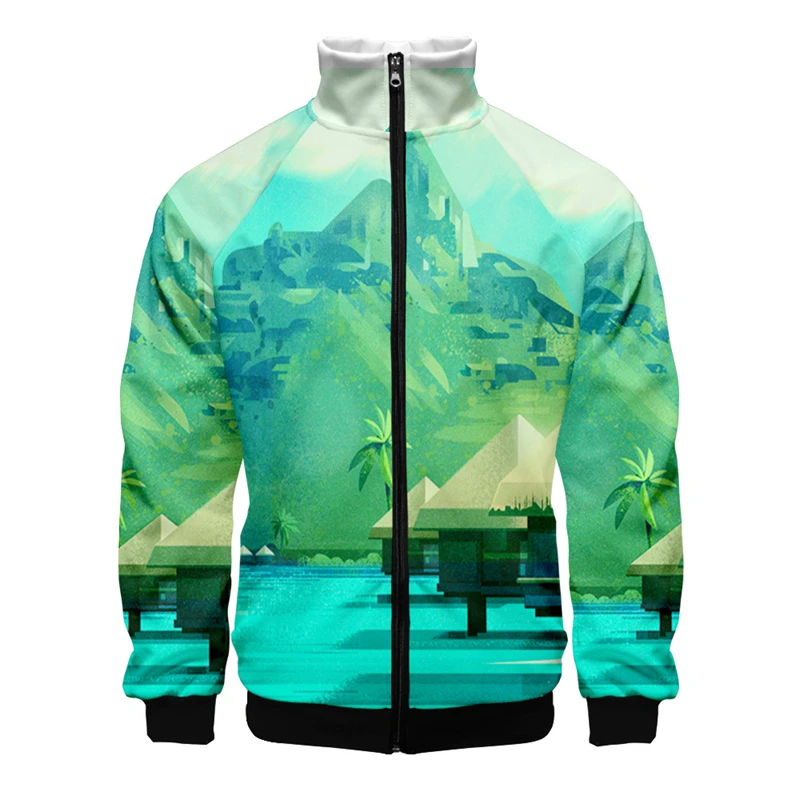 Landscape Illustration 3D Creative Digital Print Digital Printed Stand Collar Zipper Jacke For Men Women Hoodie Ropa Para Hombre