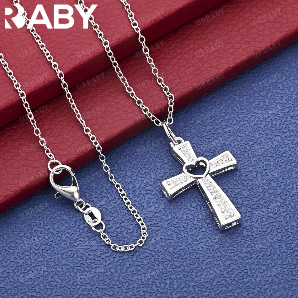 

URBABY 40-75cm 925 Sterling Silver Zircons Cross Pendant Necklace Anniversary Gift Popular Wild Fashion Romantic