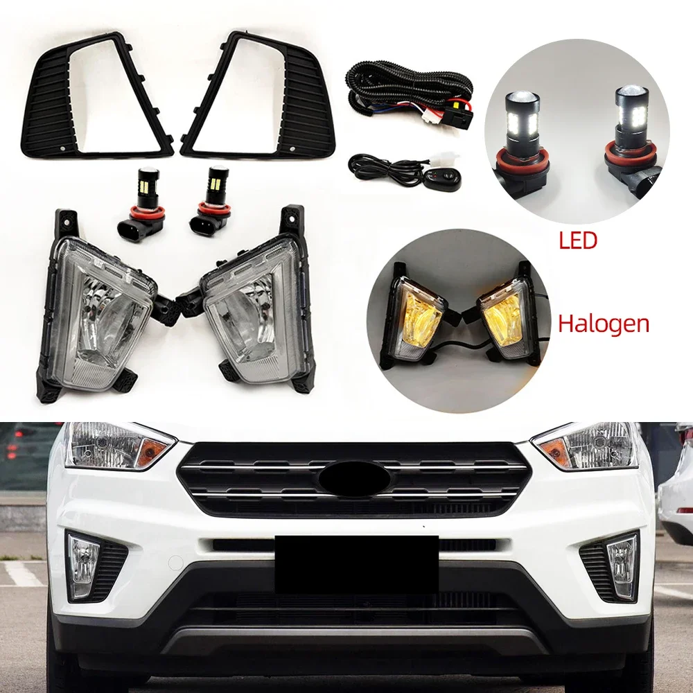 New！ Fog light For Hyundai ix25 Creta 2014 2015 2016 fog lamps Switch Grille cover halogen LED foglights frame headlights