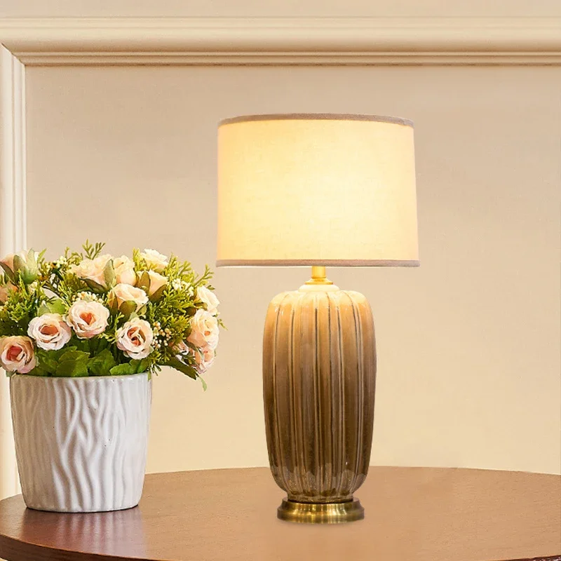 RONIN American Brass CeramicTable Lamp Creativity Living Room Bedroom Study Hotel engineering Desk Light