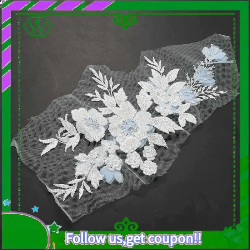 A18P-4X frisado perfuração quente renda nupcial frisada flores bordados remendos céu azul