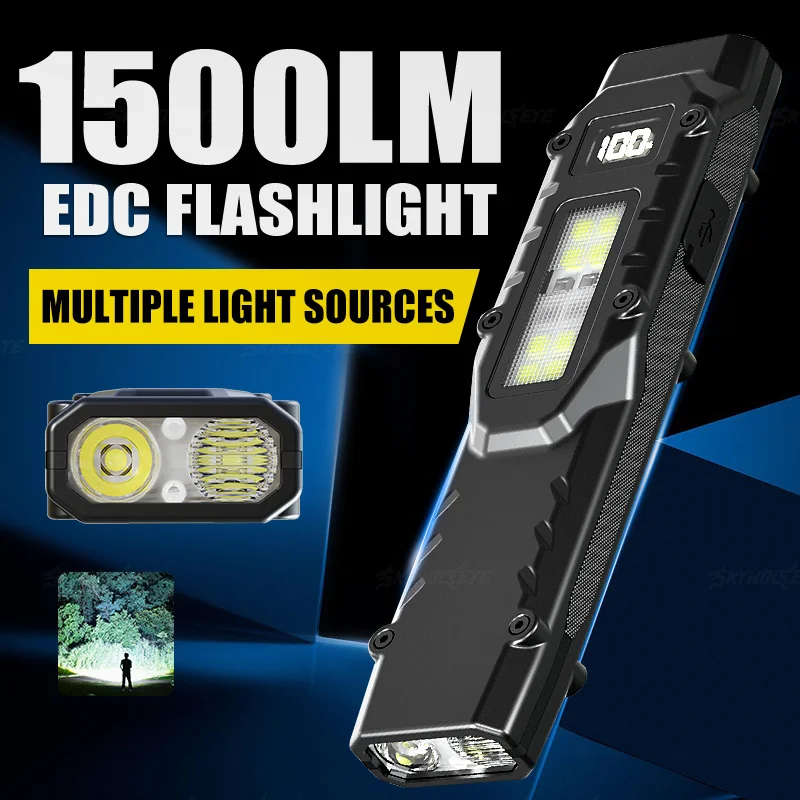 F5 Dual-Switches LED Small Flashlight Rechargeable Flat Flashlight EDC Portable Tactical Flashlight with Digital Display Stainle