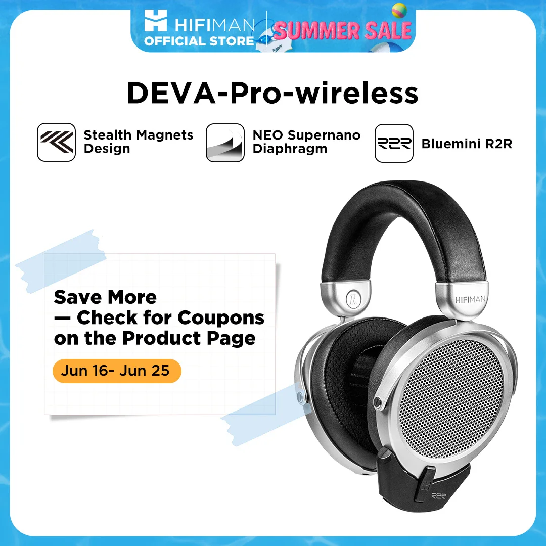 

Накладные наушники HIFIMAN Deva-Pro, полноразмерные плоские магнитные наушники с открытой спиной, стелс-магнитом и Bluetooth-приемником BlueMini R2R