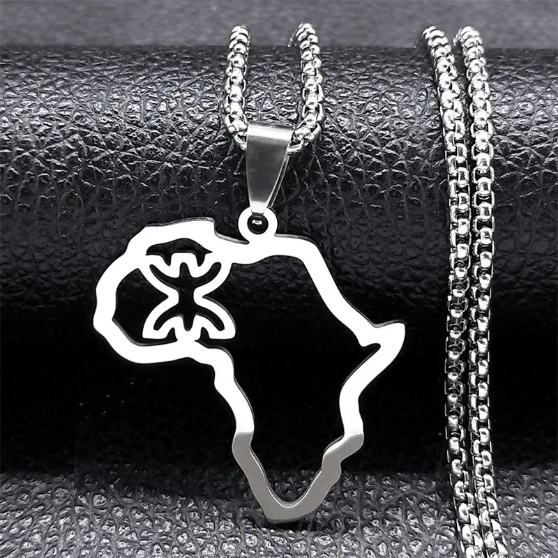 Africa Map Berber Amazigh Necklaces for Women Men Stainless Steel Gold Color Ethnic Pendant Necklace Jewelry collier N8092S02