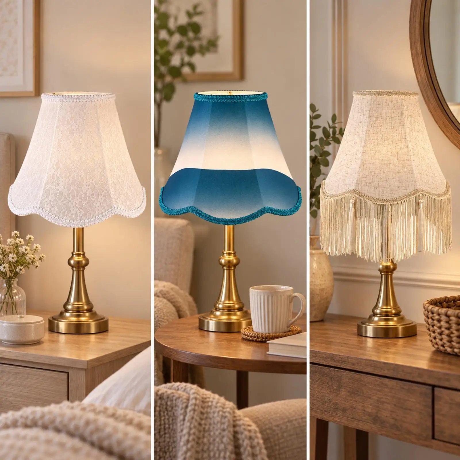 Detachable Handmade Linen Shade for Table Lamp Panelled Tapered Build with Small Ring Fitting for Living Room