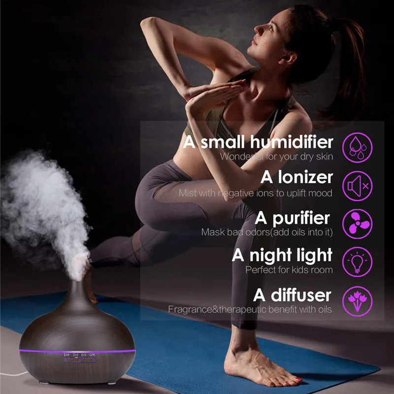 Essential Oil Aromatherapy Diffuser with Remote Control LED Ultrasonic Cool Mist Scent Humidifier Vaporizer for Room Office Home
