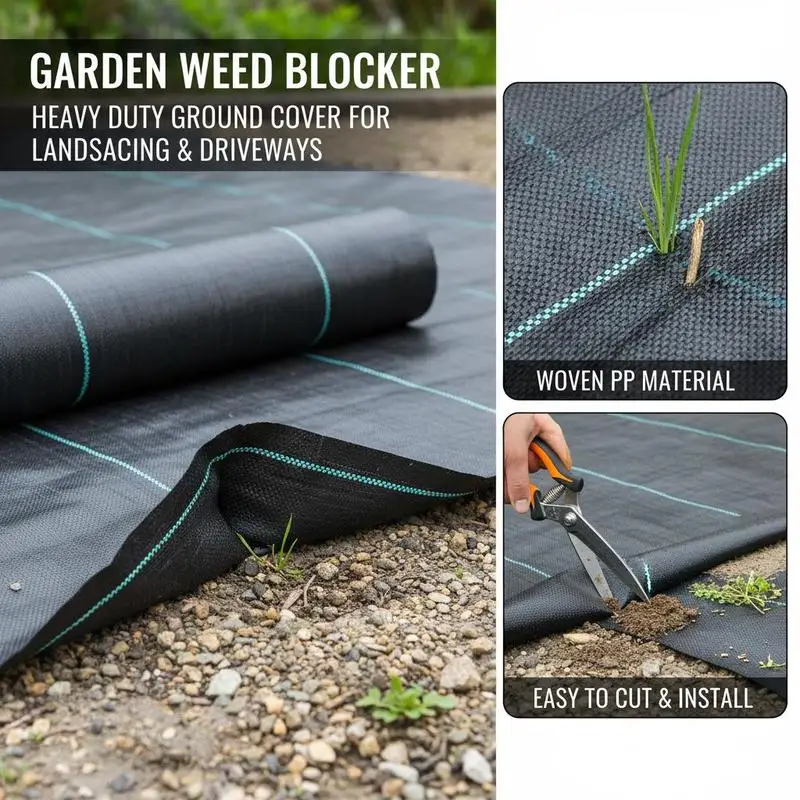 Agricultural Ground Cloth 6.5x330FT For Flowerbeds Orchards Playgrounds, High Density Woven Polypropylene Permeable Black Design Heavy Duty Geotextile Matting