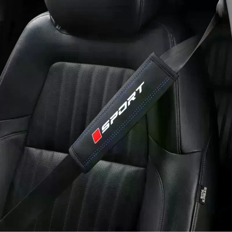 Car Seat Belt Shoulder Pad PU Leather Soft Comfortable Cushion Sport Logo Print For Daily Driving Long Trips Fits Most Cars view 4