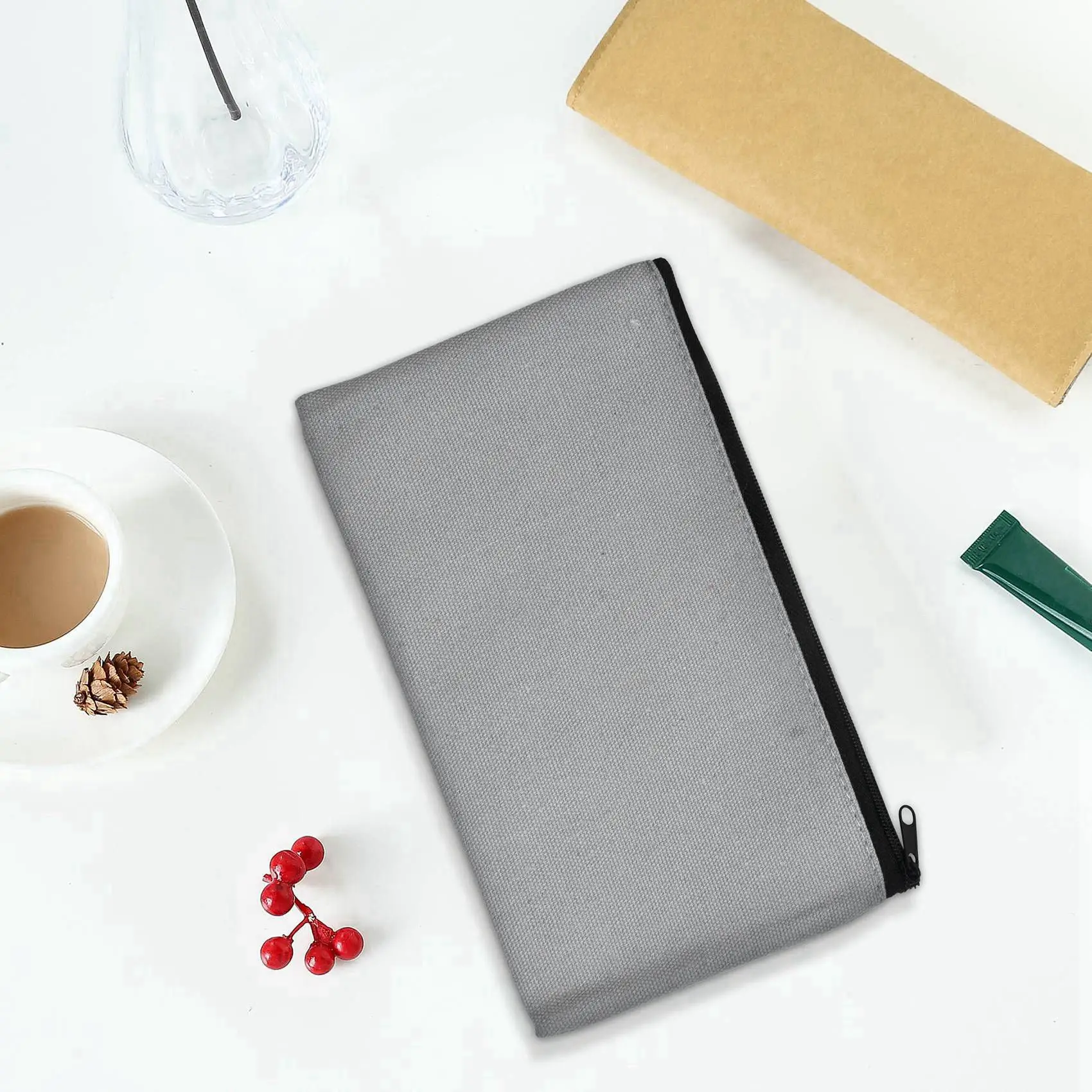 กระเป๋าผ้าใบแคนวาสรูปทรงดินสอสำหรับใส่เครื่องสำอางที่เก็บอุปกรณ์ในห้องน้ำแบบ DIY