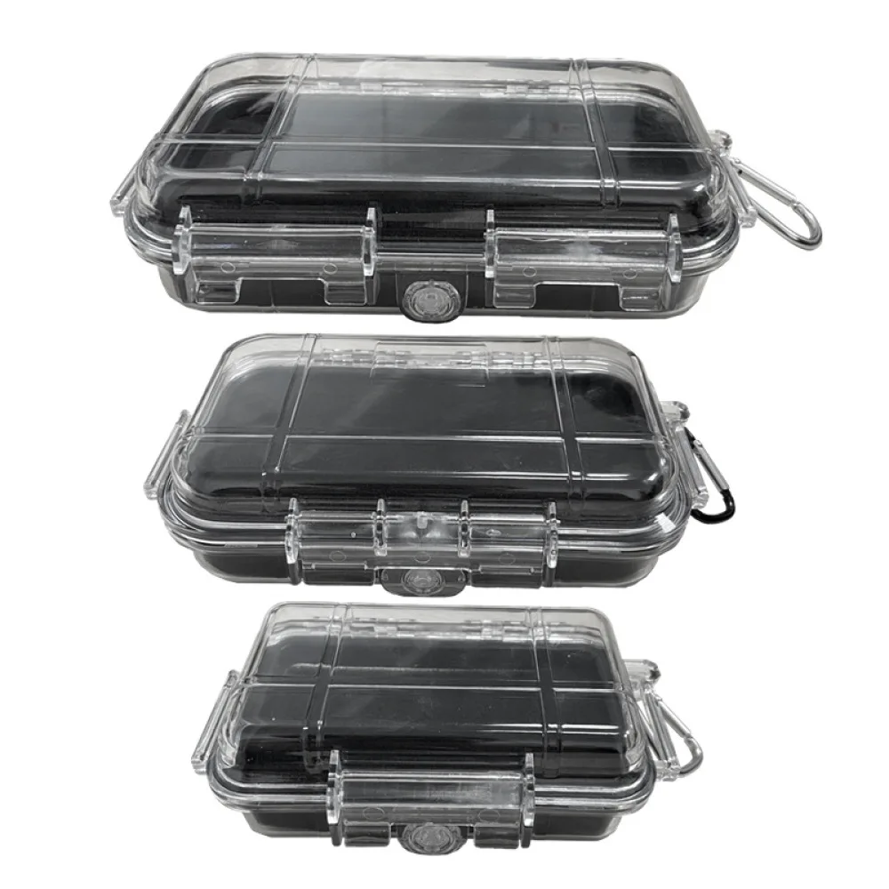 Mini Portable Waterproof Storage Box Transparent Shockproof Case With Foam Lining Camping Travel Jewelry Tool Organizer Box view 2