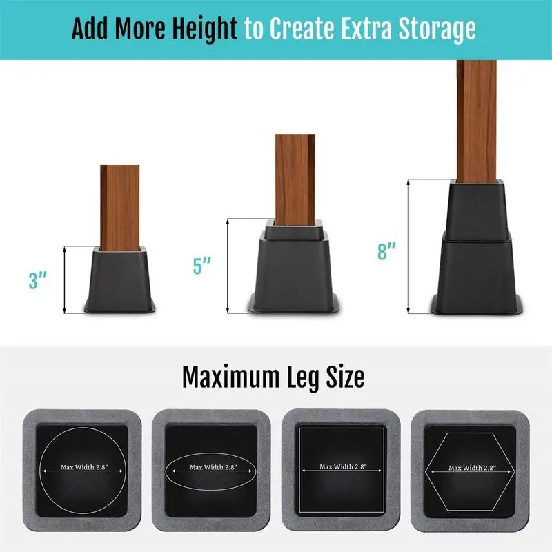 8pcs ขาเฟอร์นิเจอร์ Risers เตียงเท้า Pads Heavy Duty ได้ถึง 1 300 ปอนด์โซฟาโต๊ะเก้าอี้ขา Risers สแควร์เตียงเท้า 4.7 นิ้ว 5.2 นิ้ว