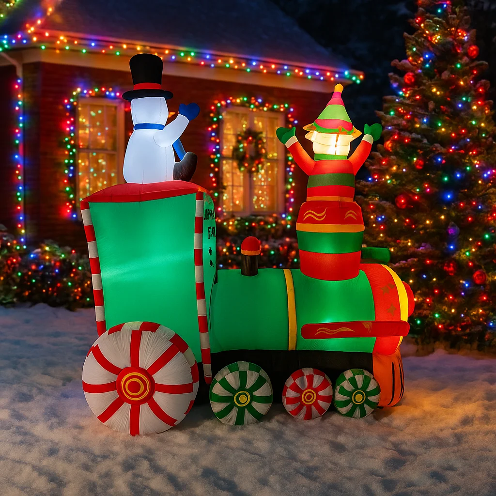 6FT Inflatable Toy Christmas Decorations Inflatable Santa Elf Snowman Train Toys Home Yard  With LED Lights Christmas Supplies