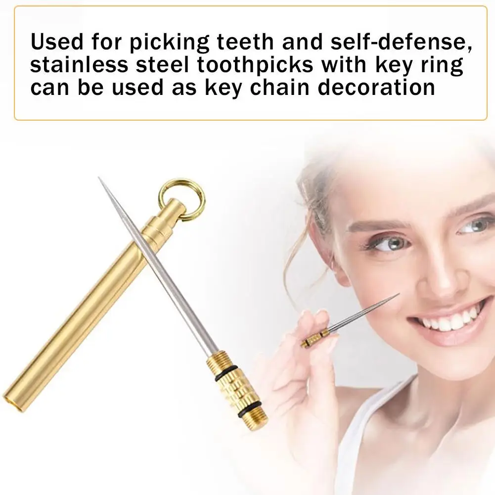 Brass Waterproof Toothpick Holder with Titanium Pick, Portable Hygienic Oral Care Kit, Elegant Metal Pocket Accessory