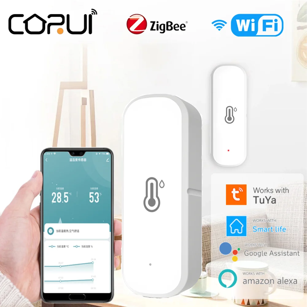 

CORUI ZigBee WIFI Tuya Smart Temperature And Humidity Sensor Wireless Smart Home Automation Alexa Google Home Smart Life Control