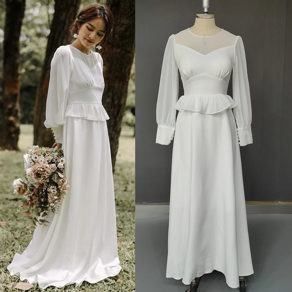 

Two Pieces Mermaid Spaghetti Straps Satin Robe Wedding Dress Custom Made Long Sleeve Sheer Lace Jacket Scoop Neck Bridal Gowns