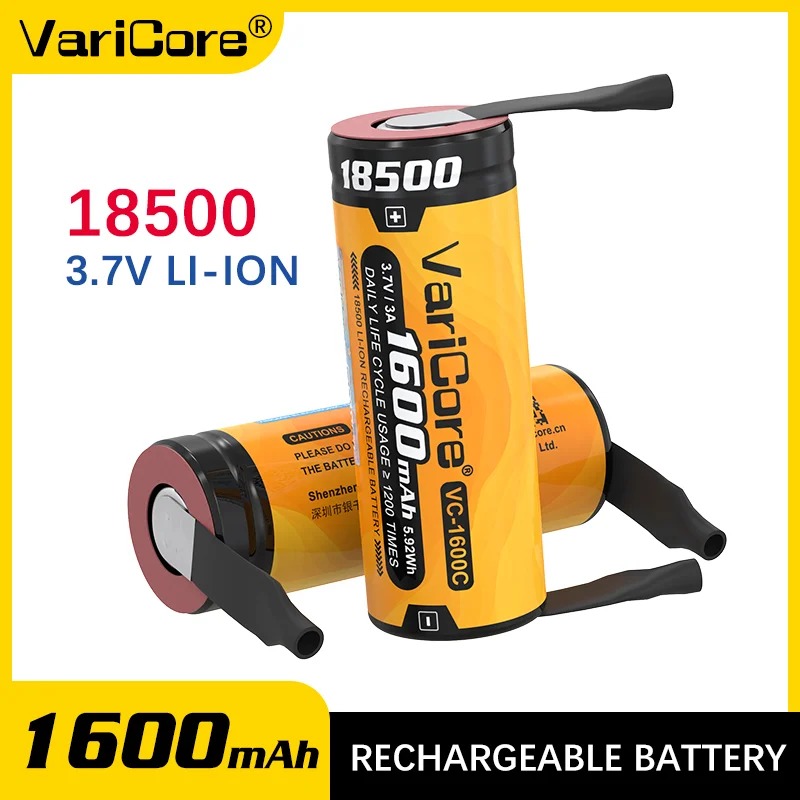 

VariCore VC-1600C 18500 Аккумуляторная батарея 1600 мАч 3,7 В с высоким стоком, 3 А, литий-ионный разряд, безопасный, сертифицированный CE
