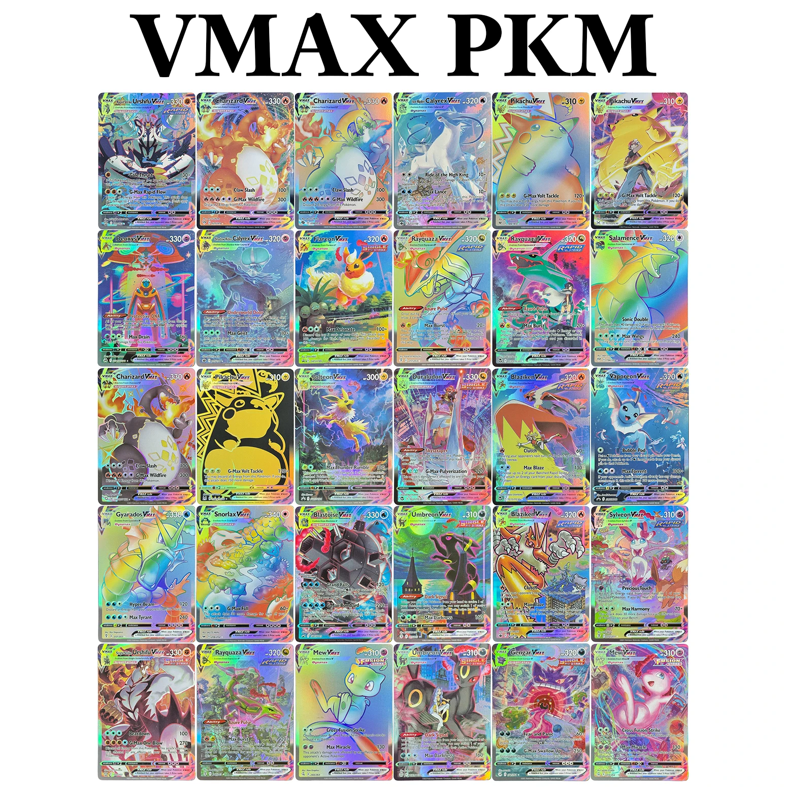 

PKM Proxy Cards VMAX PTCG Коллекционные карты Mew Rayquaza Blastoise Umbreon Charizard Sylveon Карты для настольных игр Игрушки Подарки Пикачу