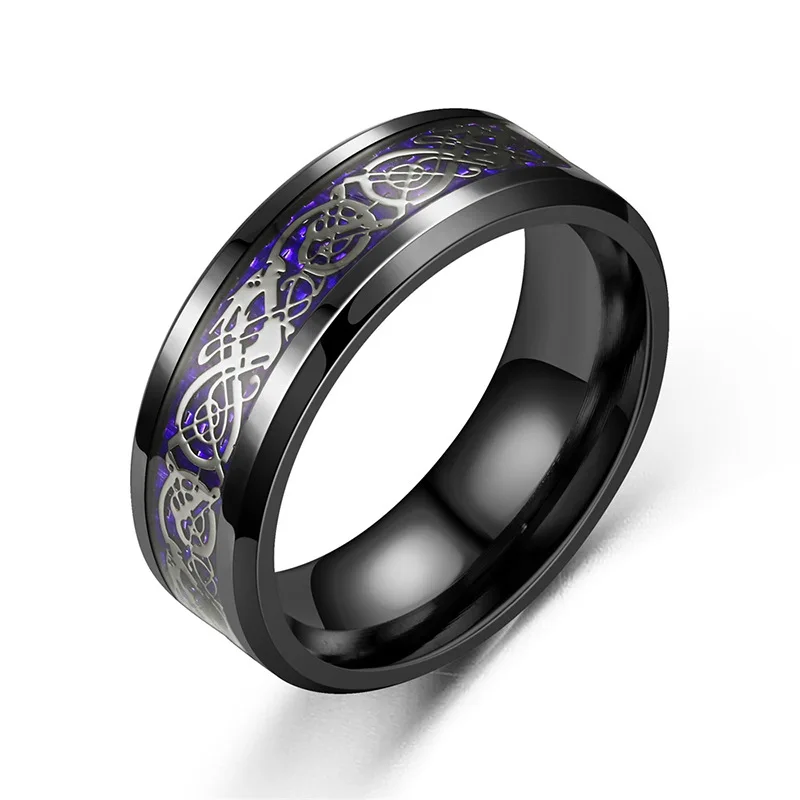 16 Colors Men Jewelry Red Blue Black Dragon Inlay Comfort Fit Stainless Steel Rings For Wedding Wide 8mm