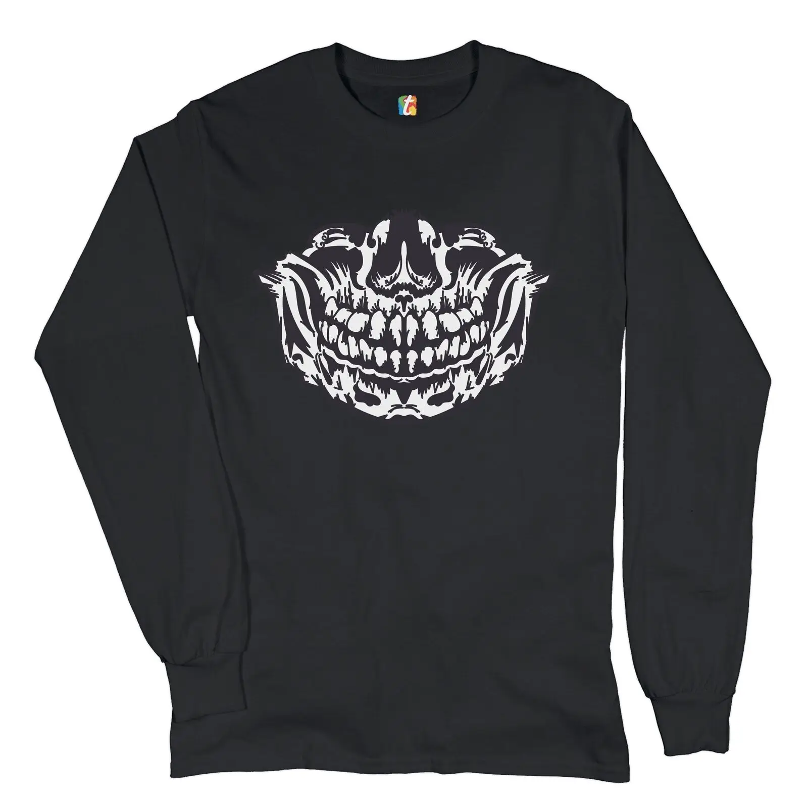 

Scary Skeleton Grin Long Sleeve T-shirt Halloween Demon Skull Face