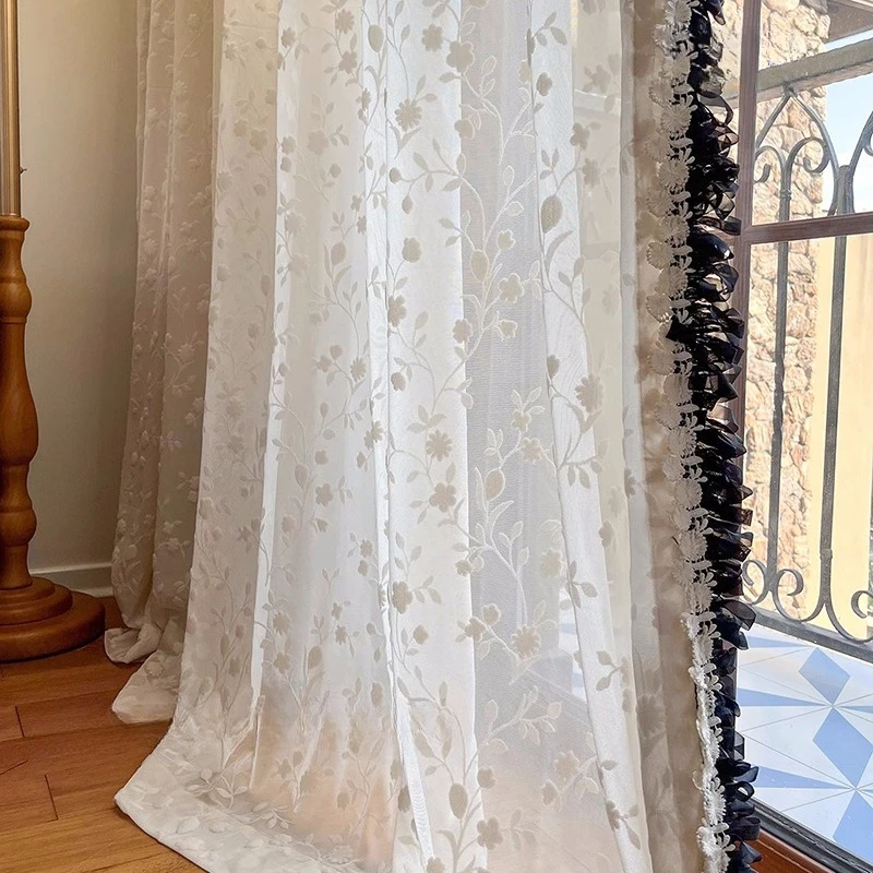 French Romantic American Embossed Jacquard Window Screen Beautiful Bedroom Living Room Light Luxury Custom Size White Tulle