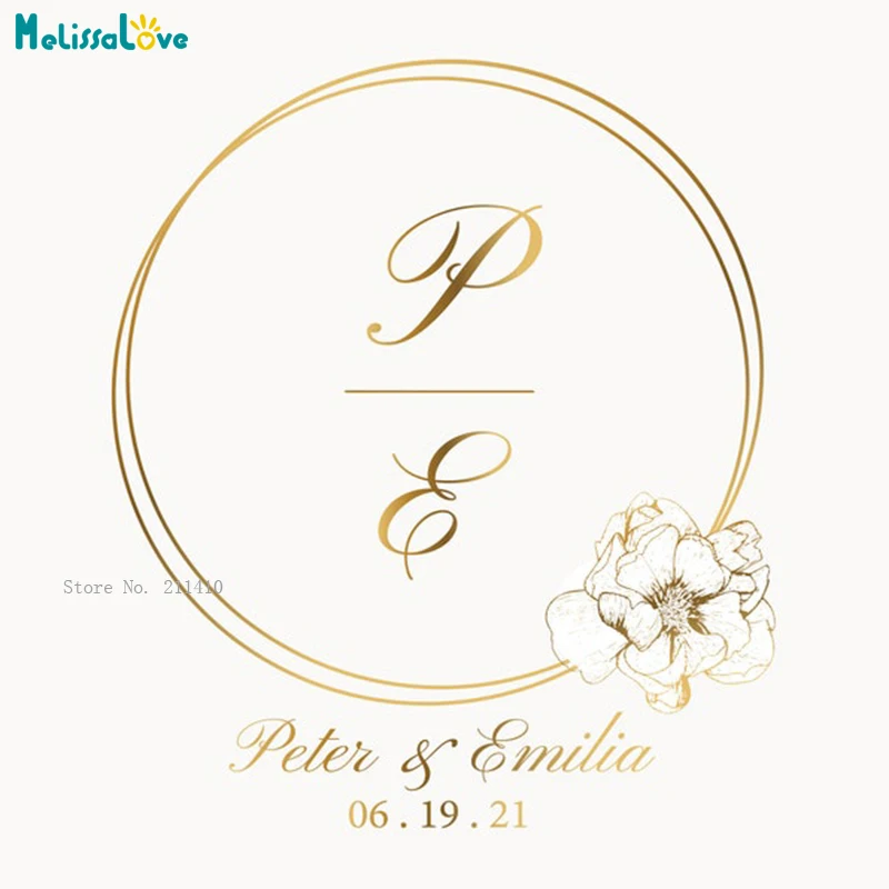 Circle of Flowers Wedding Floor Stickers Custom Initials Name Number Classic and Elegant Decals Removable New Murals YT6628