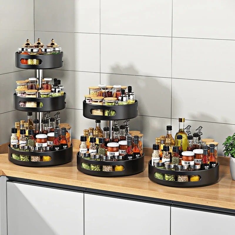 360 degree rotating seasoning storage rack condiment household oil and salt round multi-layer storage box