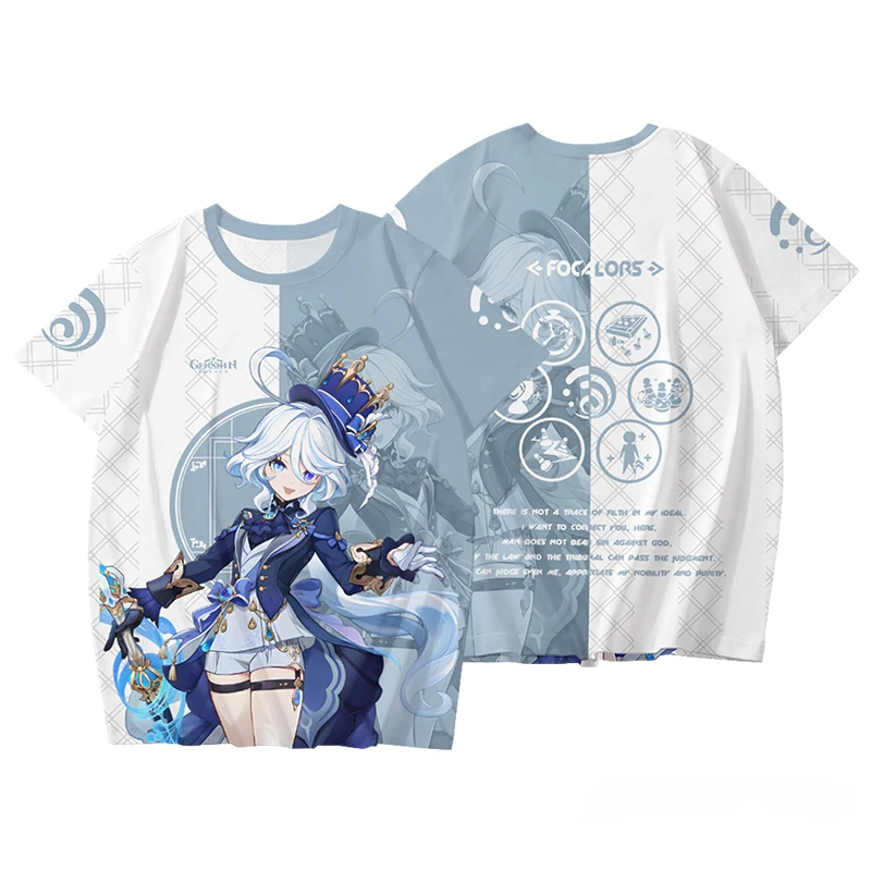تي شيرت رجالي جديد لعام 2025 تي شيرت كارتوني Furina Genshin Impact ثلاثي الأبعاد مطبوع للأطفال تي شيرت رجالي ونسائي بأكمام قصيرة ورقبة دائرية تي شيرت Harajuku Y2k