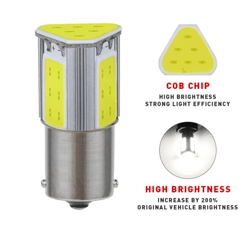 COB Single Two Contact LED Car Turn Signal Lâmpada, Auto vermelho e verde Diodo Lâmpada de freio, 1156, 1157, 1157, 1156, BA15s, P21W, 12V