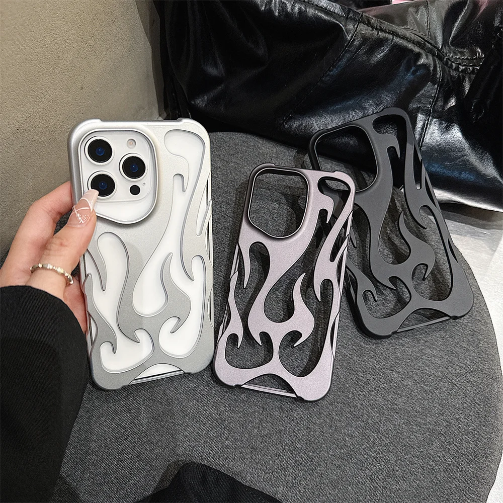 3D Flame pattern Phone Case for iPhone 16 14 12 11 13 15 Pro Max 15 Plus Fashion Hollow Slim Shockproof Protective soft Cover