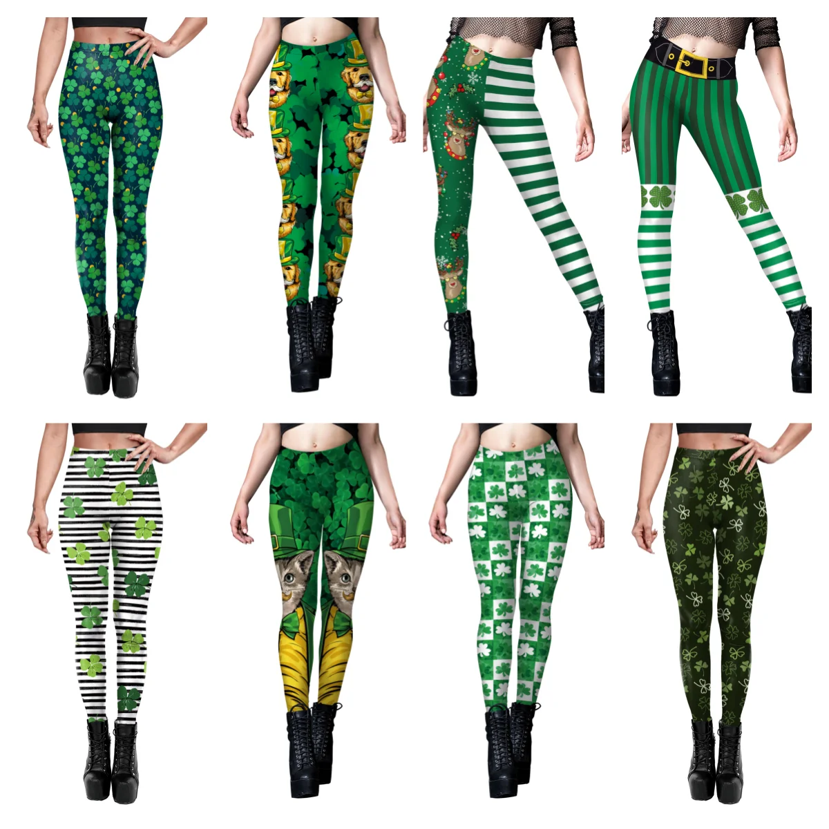 New Female Pencil Pants Leggings Green Clover Print Leggings Elastic Saint Patrick's Day Party Sexy Leggings Casual Women Pant