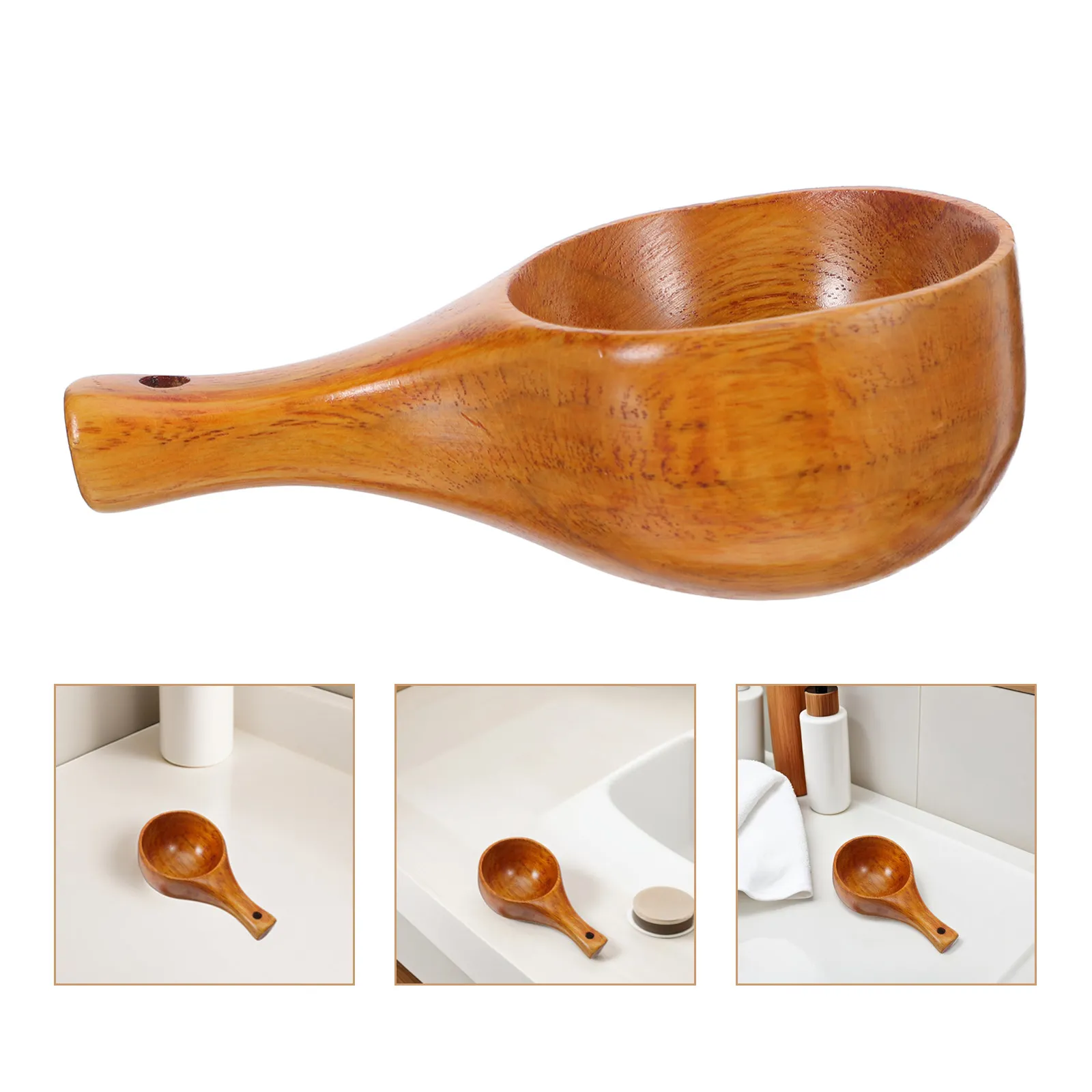 Wooden Ladle Bath Scoop Ergonomic Handle Large Water Ladle for Sauna Bath Salts Rice Multipurpose Water Scoop Wooden Spa
