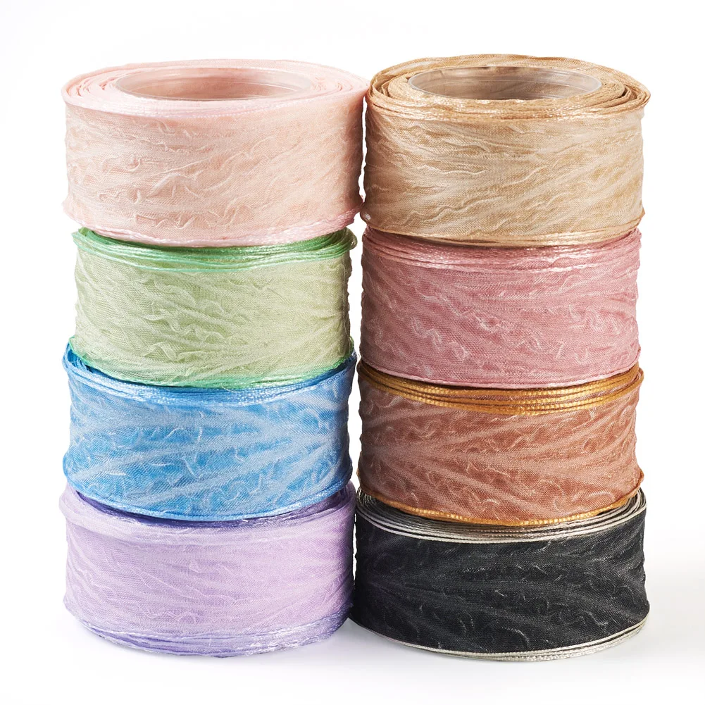 

10Yard (25mm) Polyester Crumpled Ribbon Polyester Ribbon Wedding Wrapping Decoration Lace Crafts DIY Bowknot Flower Gift Packing