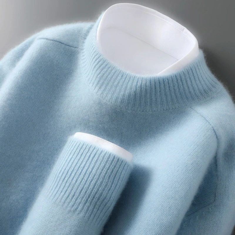 

Новый мужской свитер с полуводолазкой из 100% австралийской шерсти, плоский полувысокий пуловер с семи иглами, утолщенное седло и плечо