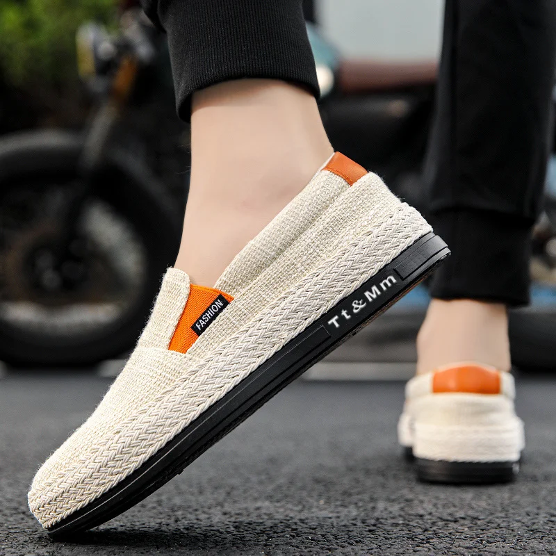 Hot Sale Men\'s Loafers Linen Breathable Casual Flats Shoes Men Espadrilles Slip-on Canvas Shoes Man Fisherman Driving Footwear