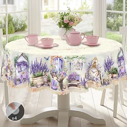 1 Cute Cat Lavender Print Round Tablecloth, 5 Sizes Available, Elegant Lavender Print Shading Design Square Tablecloth, Edge Embossing Process, Daily Garden Tablecloth Decoration, Tablecloth for Daily Home Kitchen, Terrace Use, Spring and Summer Home Decoration