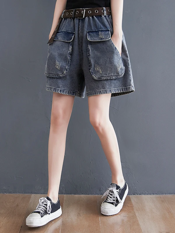 

New Summer 2025 Women's plus Size Bla Denim Wide Leg ort Pants Faionable Worn-In Sle Versatile High Waist ort Jeans