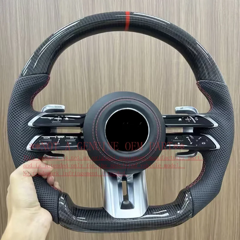 For Mercedes Benz Steering Wheel Horn Cover Horn Shell Decorative Cover Full AMG Forged Texture Side Suede Black Stitch Sport