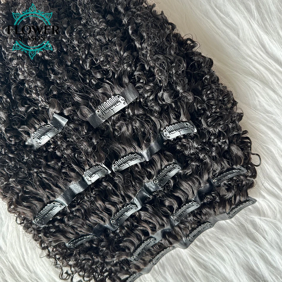 Afro Kinky Curly Clip ins Hair Extensions Human Hair Seamless PU Clip in Hair Skin Weft 7pcs /set 120g Full Head for Balck Wome