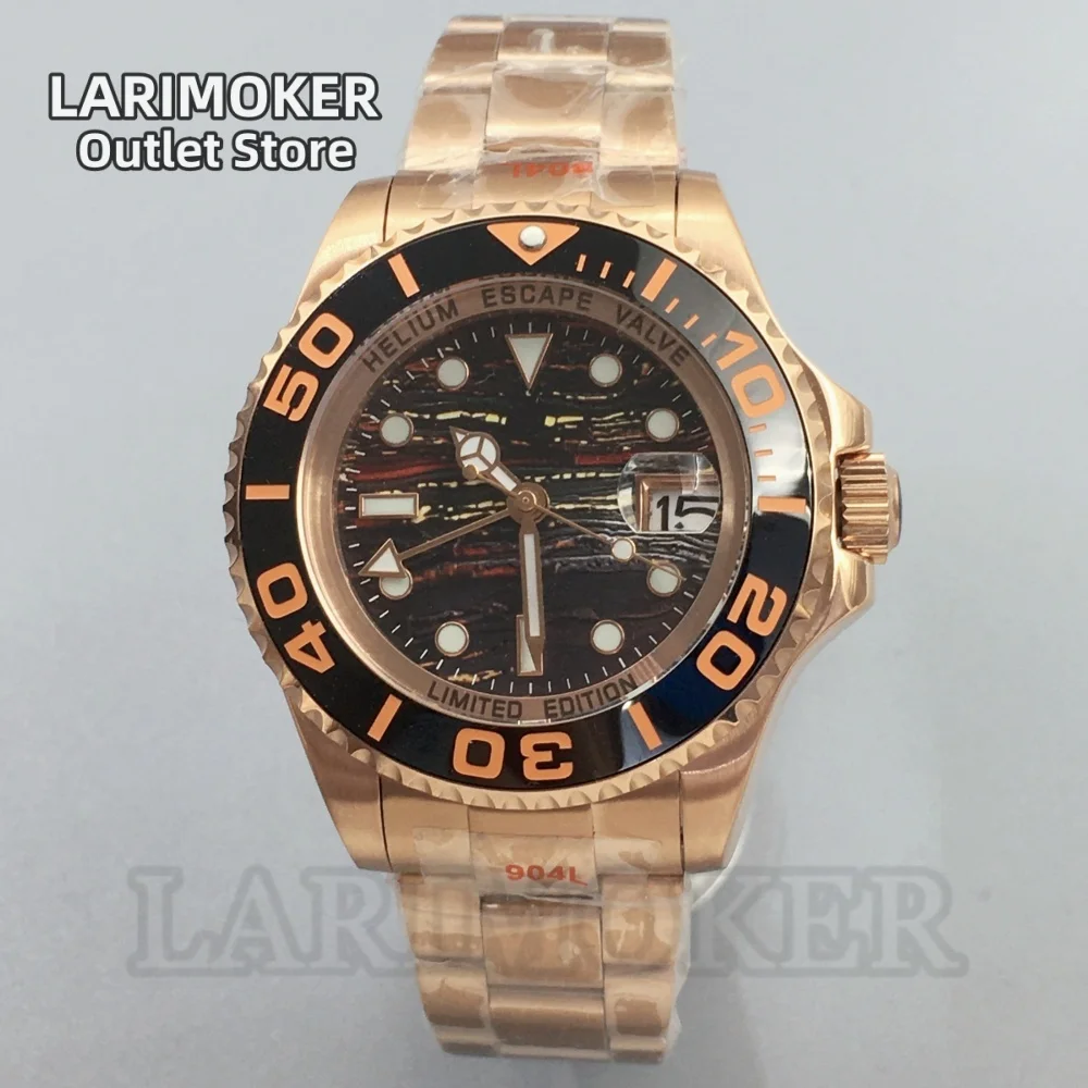 

LARIMOKER 43MM NH34 Men's Rose Gold Mechanical Watch Luminous Sapphire Glass Meteorite Texture Dial Ceramic Bezel Waterproof